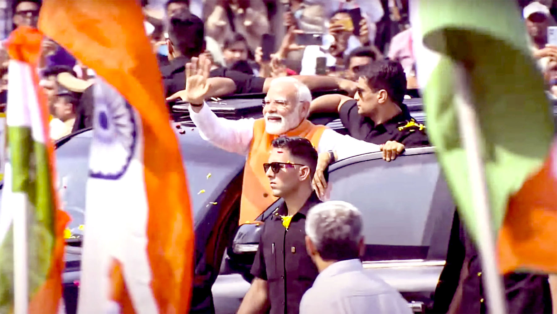 PM Modi arrives in Gujarat on two-day visit; holds roadshow in Vadodara.
